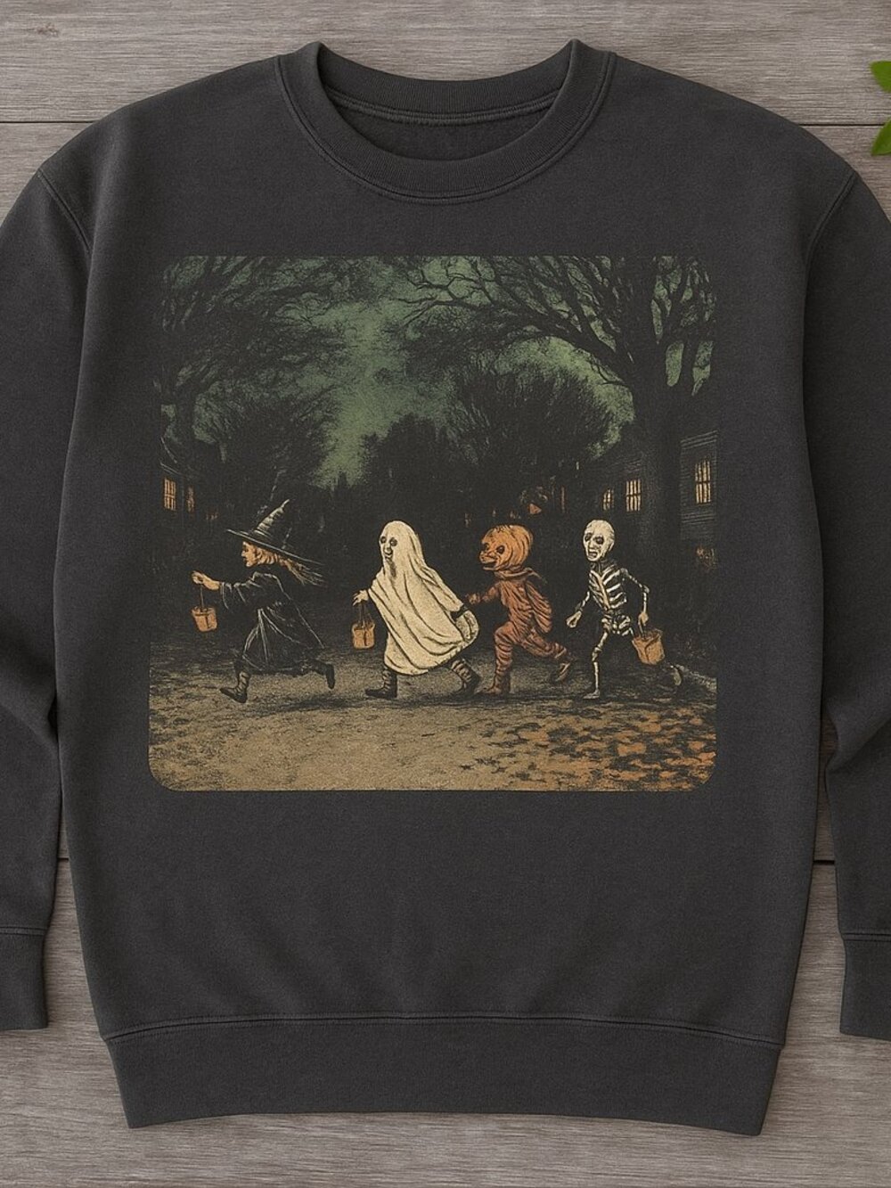 Vintage Trick or Treat Halloween Illustration Graphic Sweatshirt